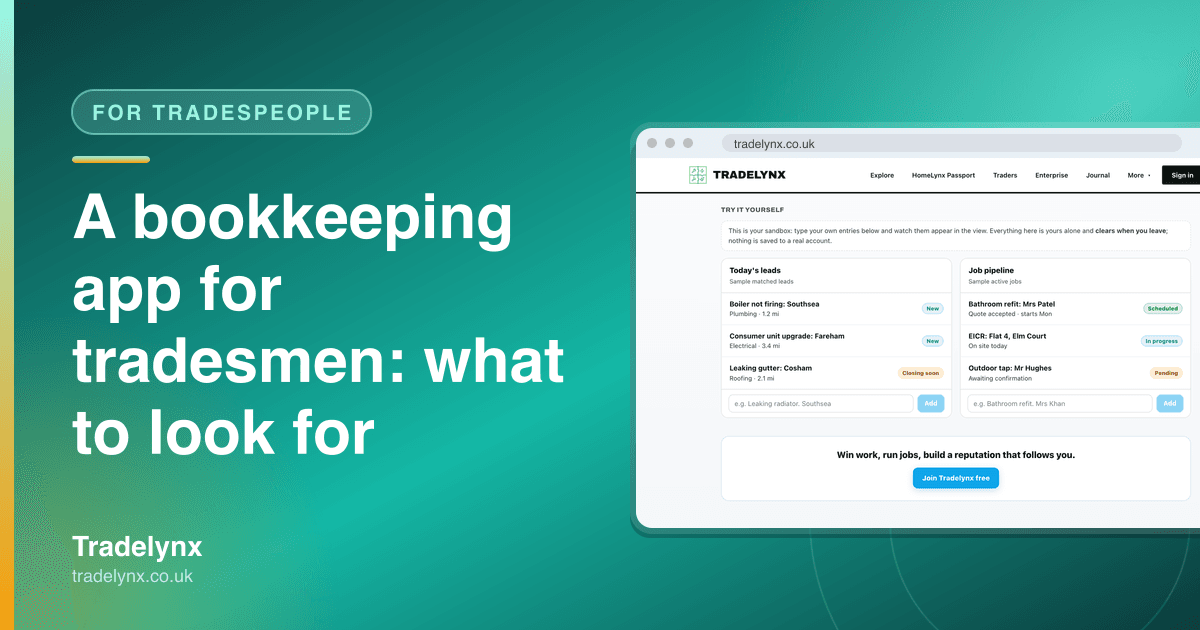 For Tradespeople · A bookkeeping app for tradesmen: what to look for