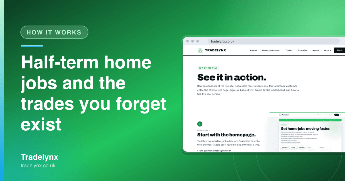 How it works · "Half-term home jobs and the trades you forget exist"