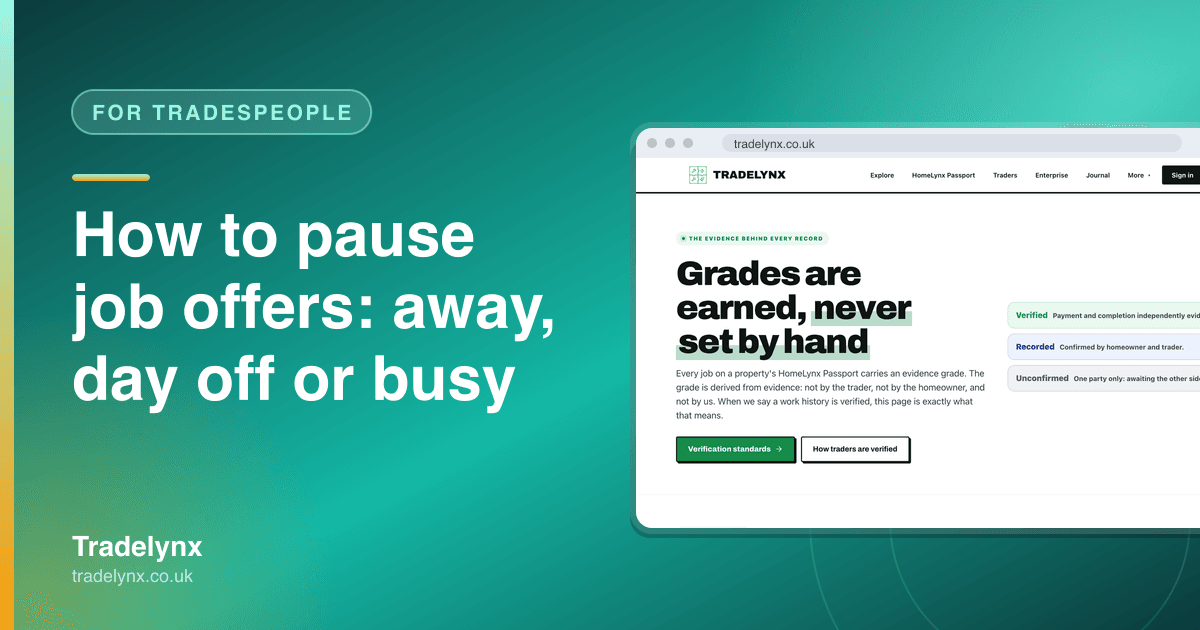For Tradespeople · "How to pause job offers: away, day off or busy"