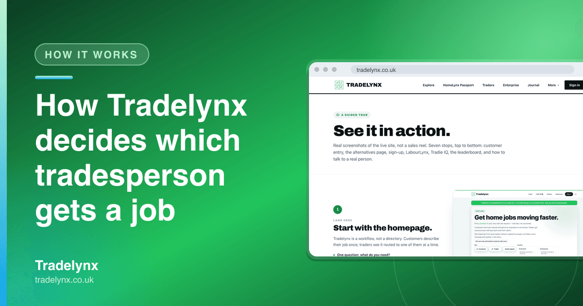 How it works · "How Tradelynx decides which tradesperson gets a job"