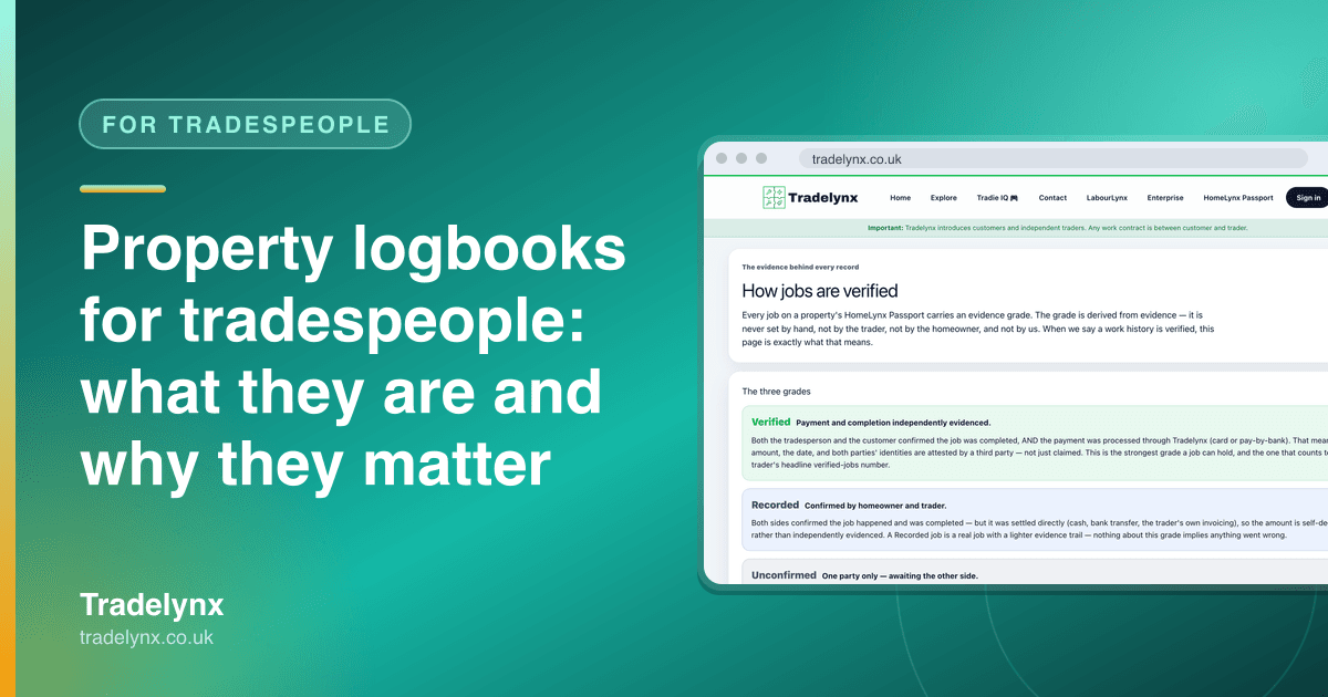 For Tradespeople — Property logbooks for tradespeople: what they are and why they matter