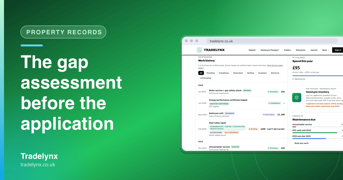 Property records · The gap assessment before the application