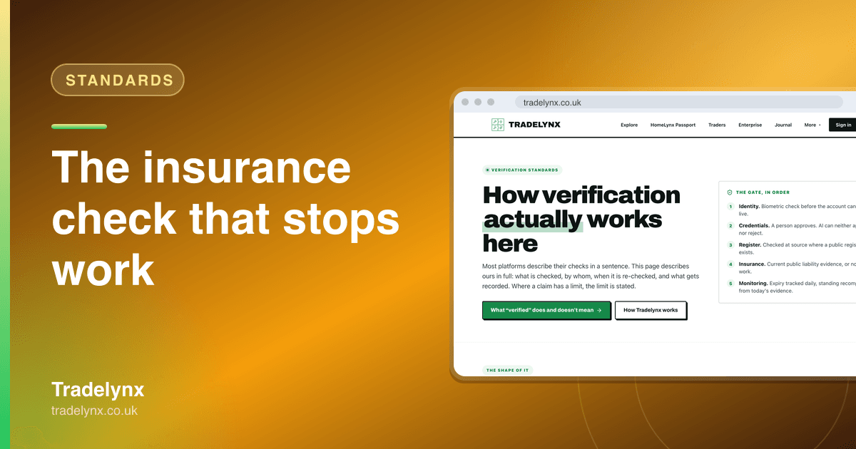 Standards · The insurance check that stops work