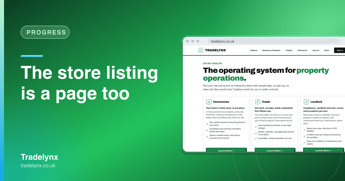 Progress · The store listing is a page too