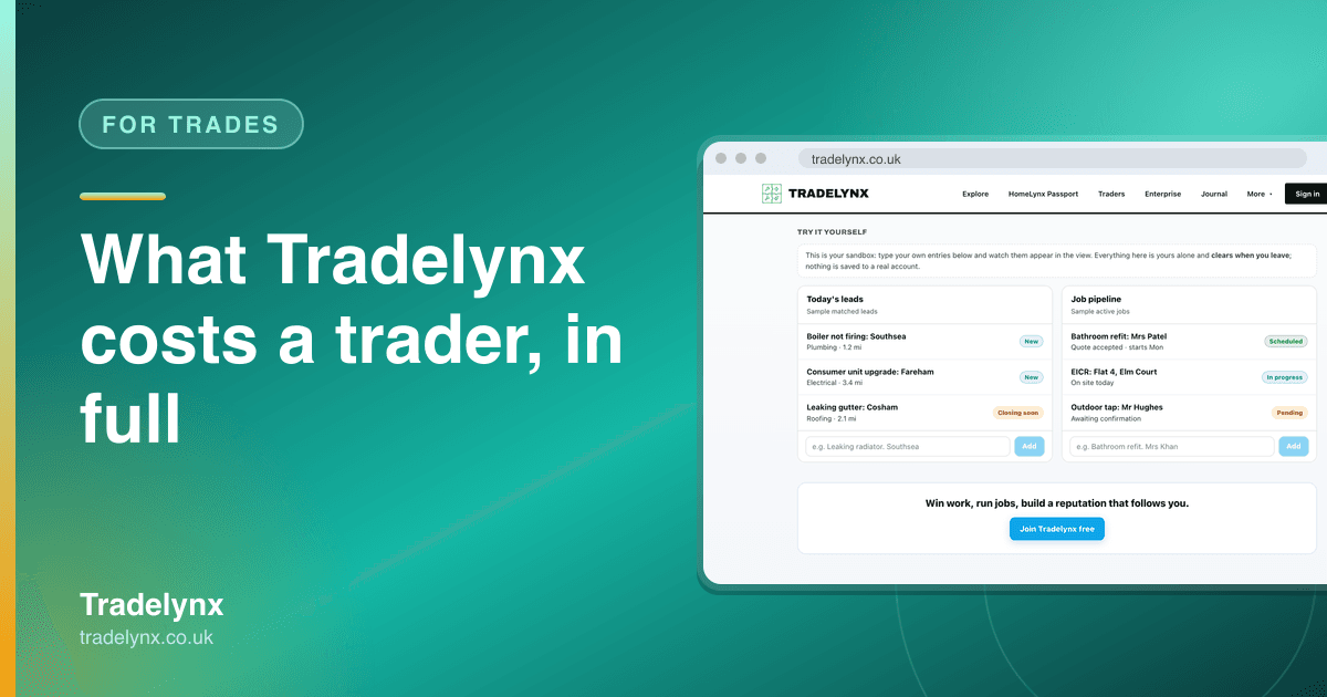 For trades · What Tradelynx costs a trader, in full